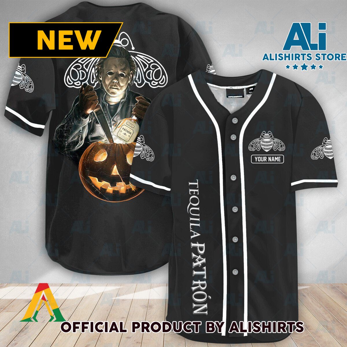 Personalized Michael Myers Pumpkin Tequila Patron Baseball Jersey