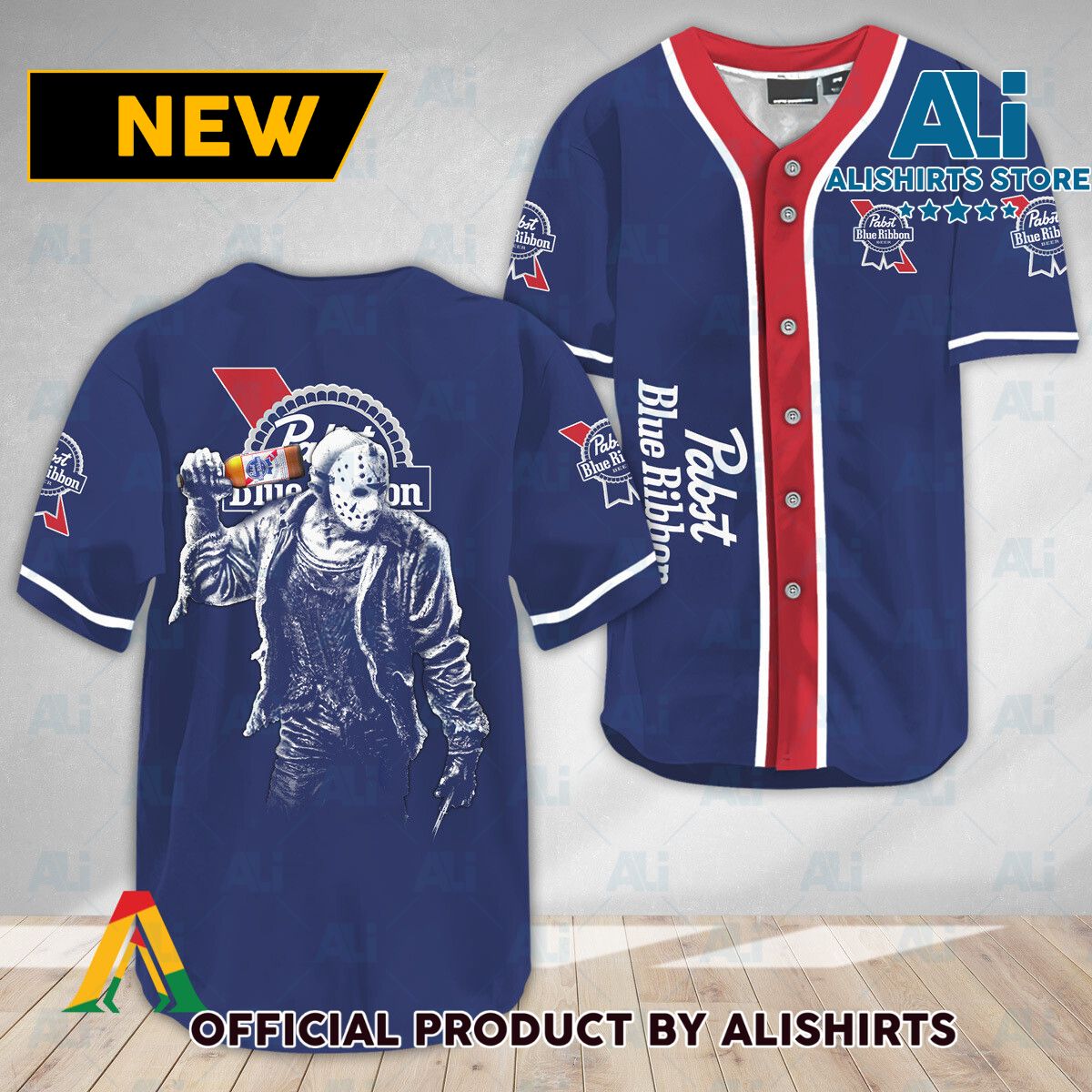 Horror Jason Voorhees Pabst Blue Ribbon Baseball Jersey