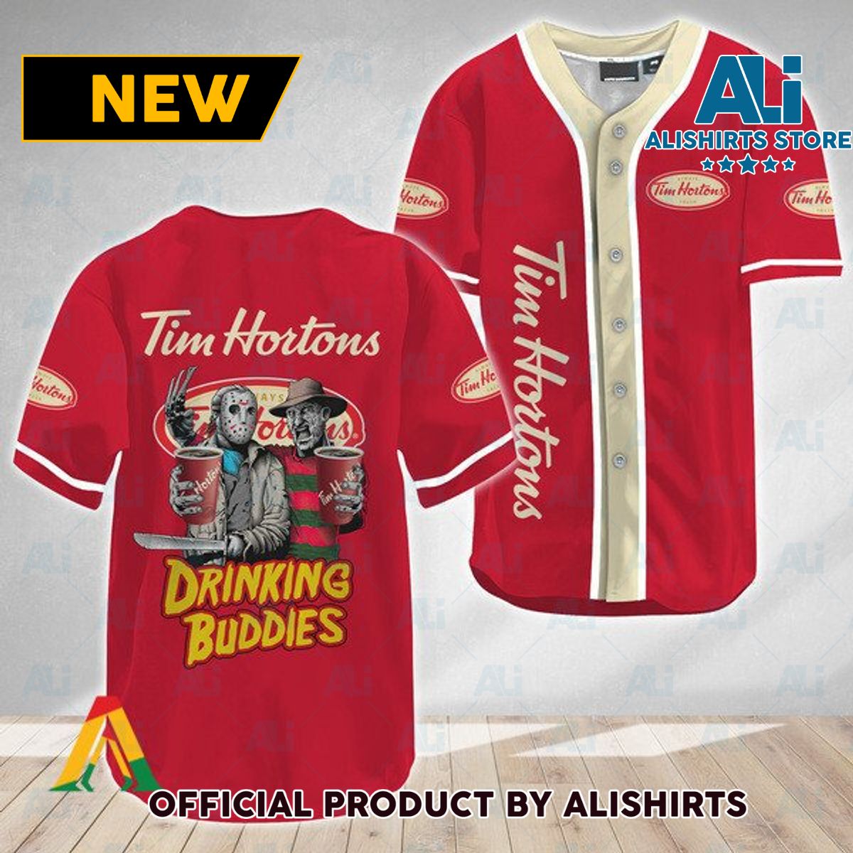 Horror Freddy Jason Drinking Buddies Tim Hortons Baseball Jersey