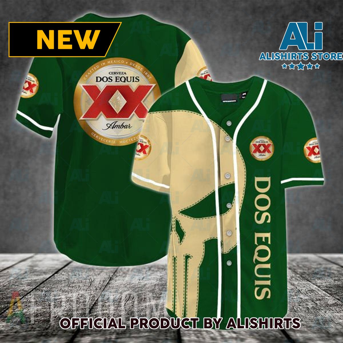 Beige Skull Dos Equis Baseball Jersey