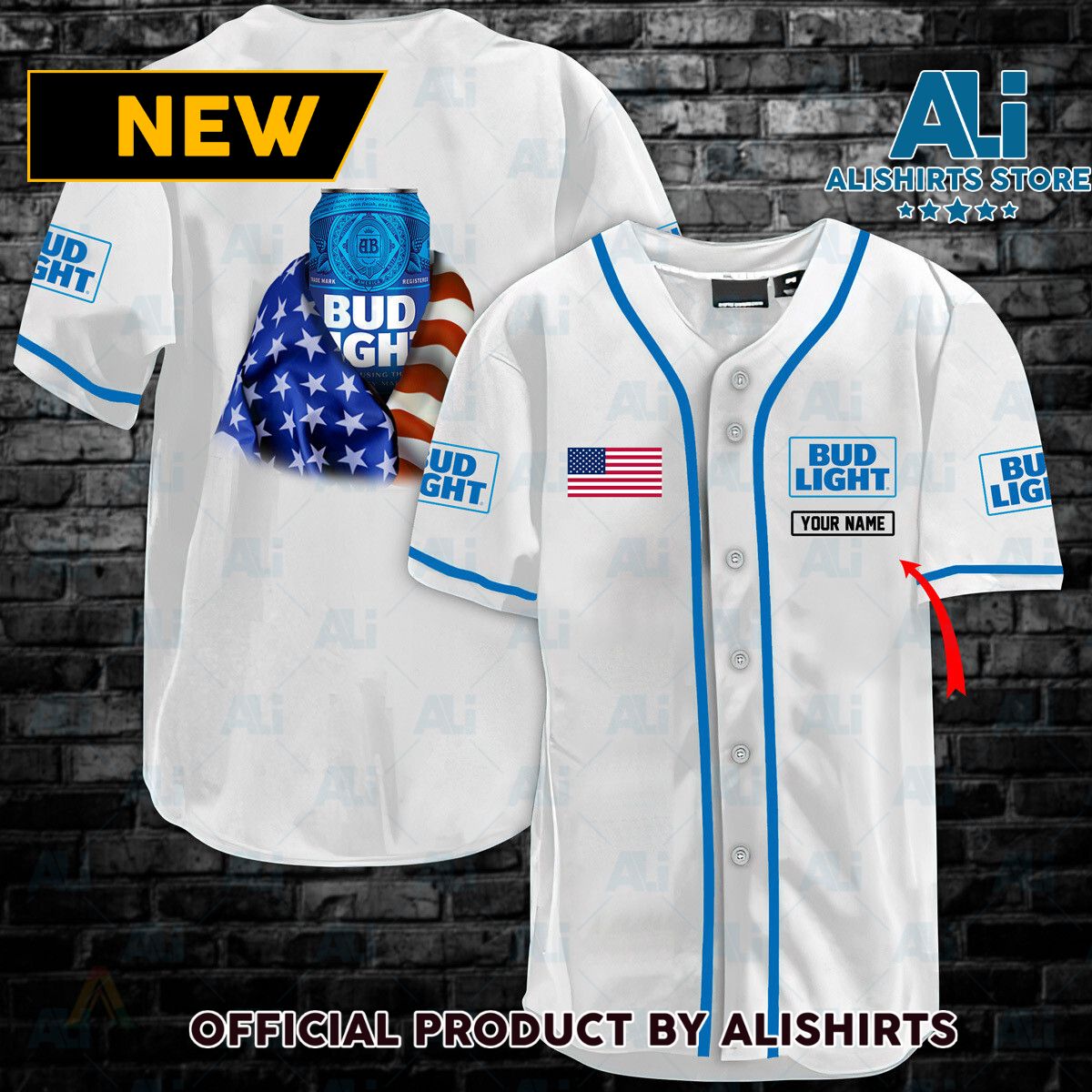 Personalized Vintage White USA Flag Bud Light Jersey Shirt