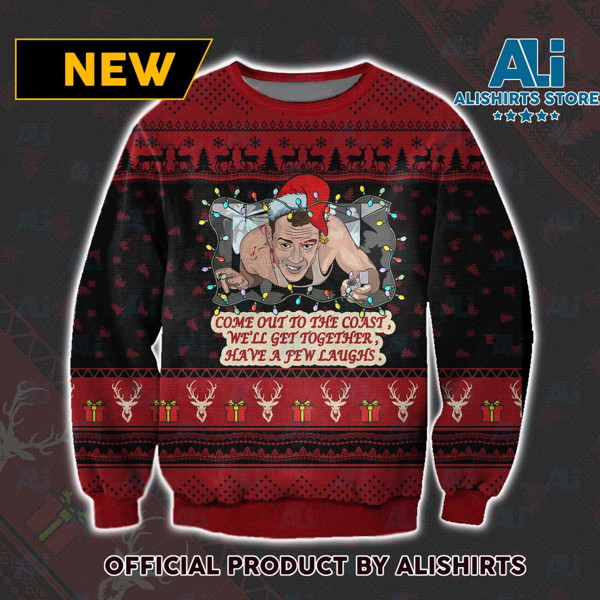 DIE HARD Come out to the Coast Ugly Christmas Sweater