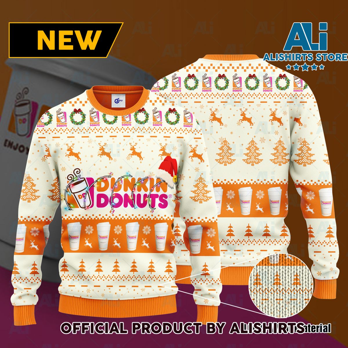 Dunkin’ Donuts Santa Hat Christmas Ugly Christmas Sweater