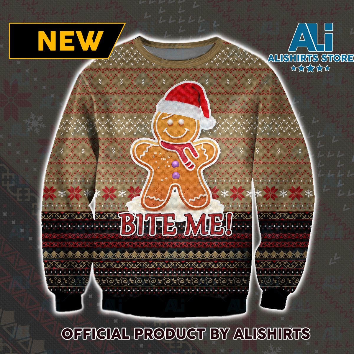 Gingerbread Man Bite Me Ugly Christmas Sweater