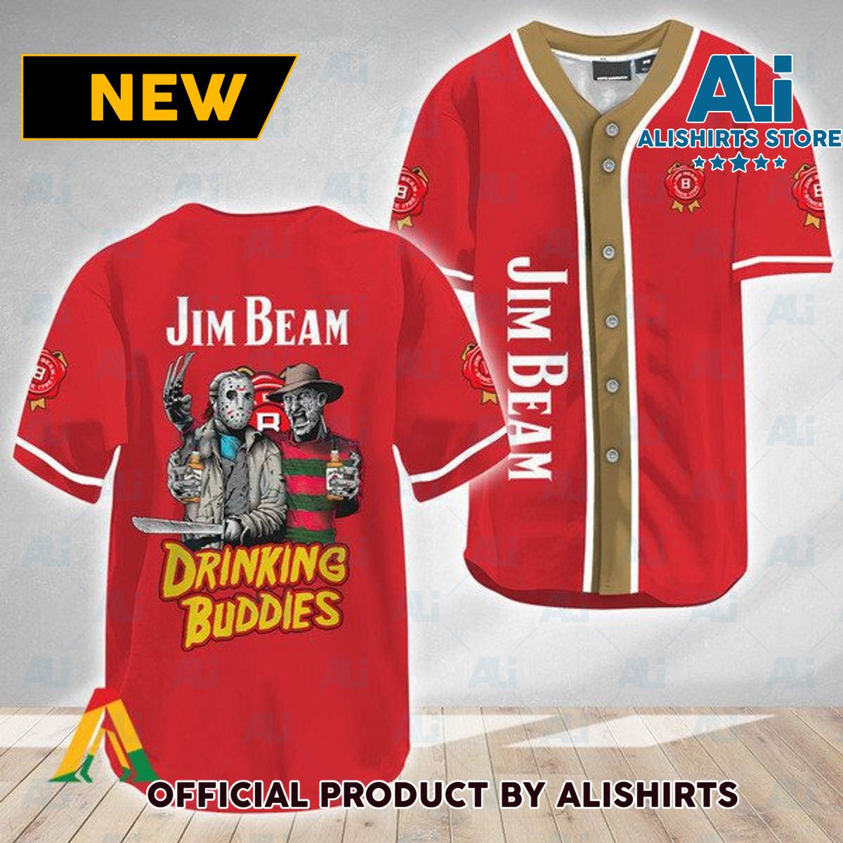 Horror Freddy Jason Drinking Buddies Jim Beam Baseball Jersey