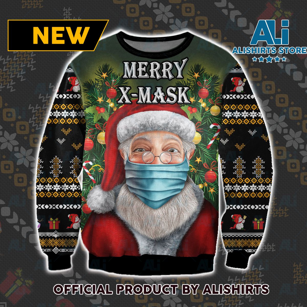 Merry X-Mask Santa Claus Ugly Christmas Sweater