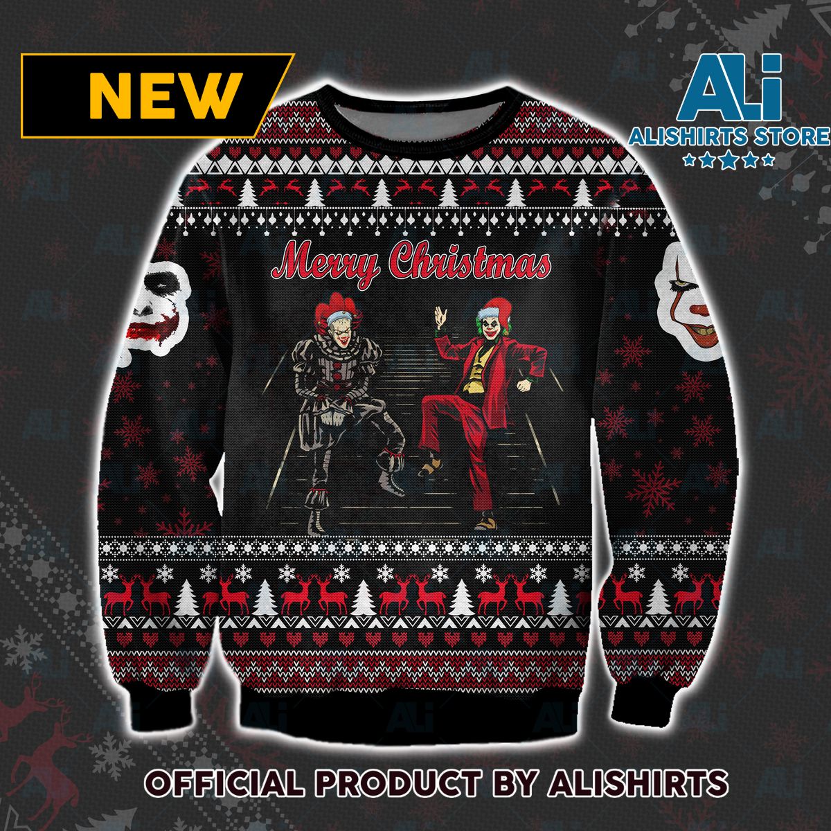 Joker Pennywise Dance Battle Ugly Christmas Sweater