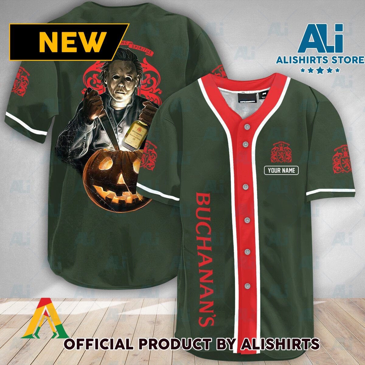 Personalized Scary Michael Myers Pumpkin Buchanan's Baseball Jersey