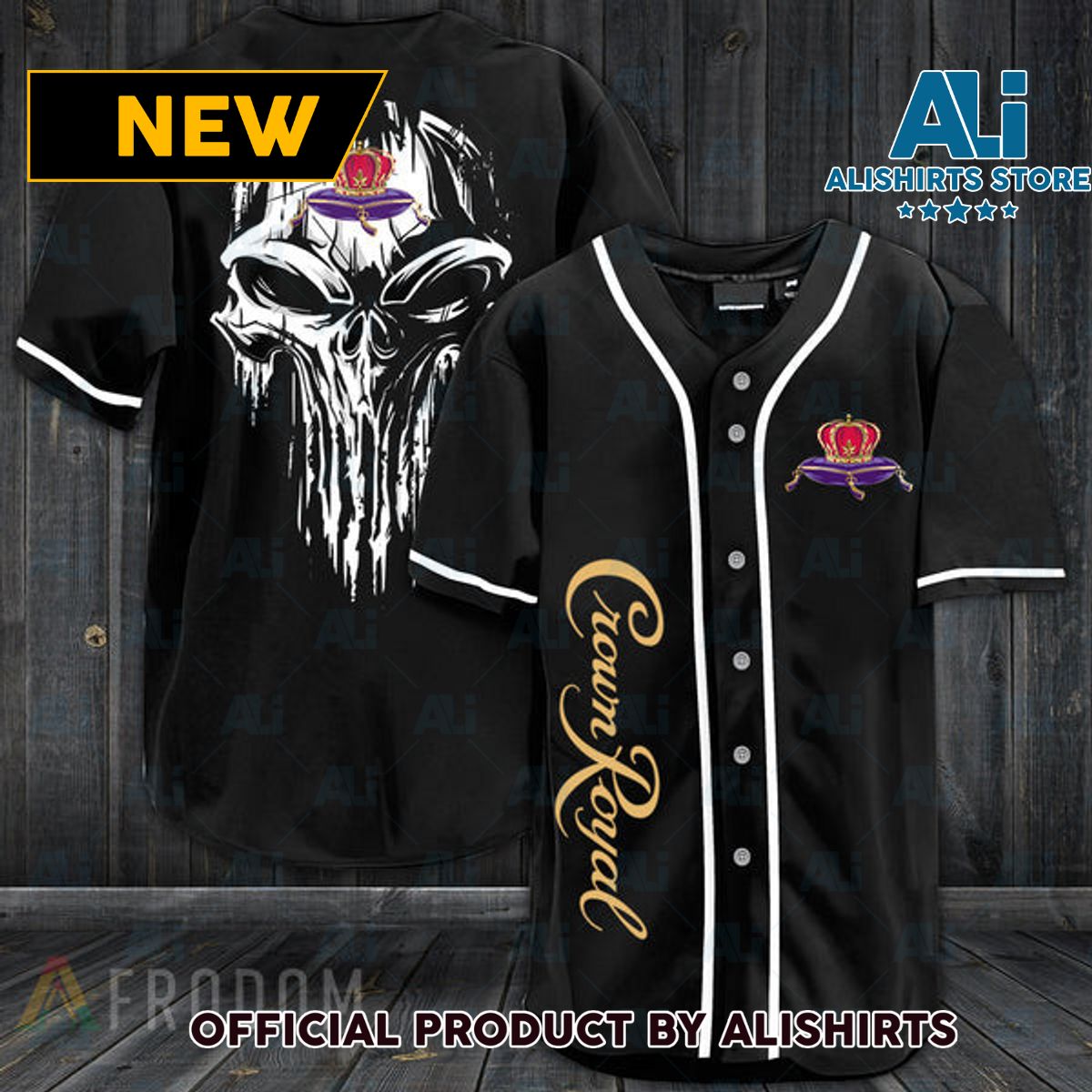 Black Skull Crown Royal Whiskey Jersey Shirt