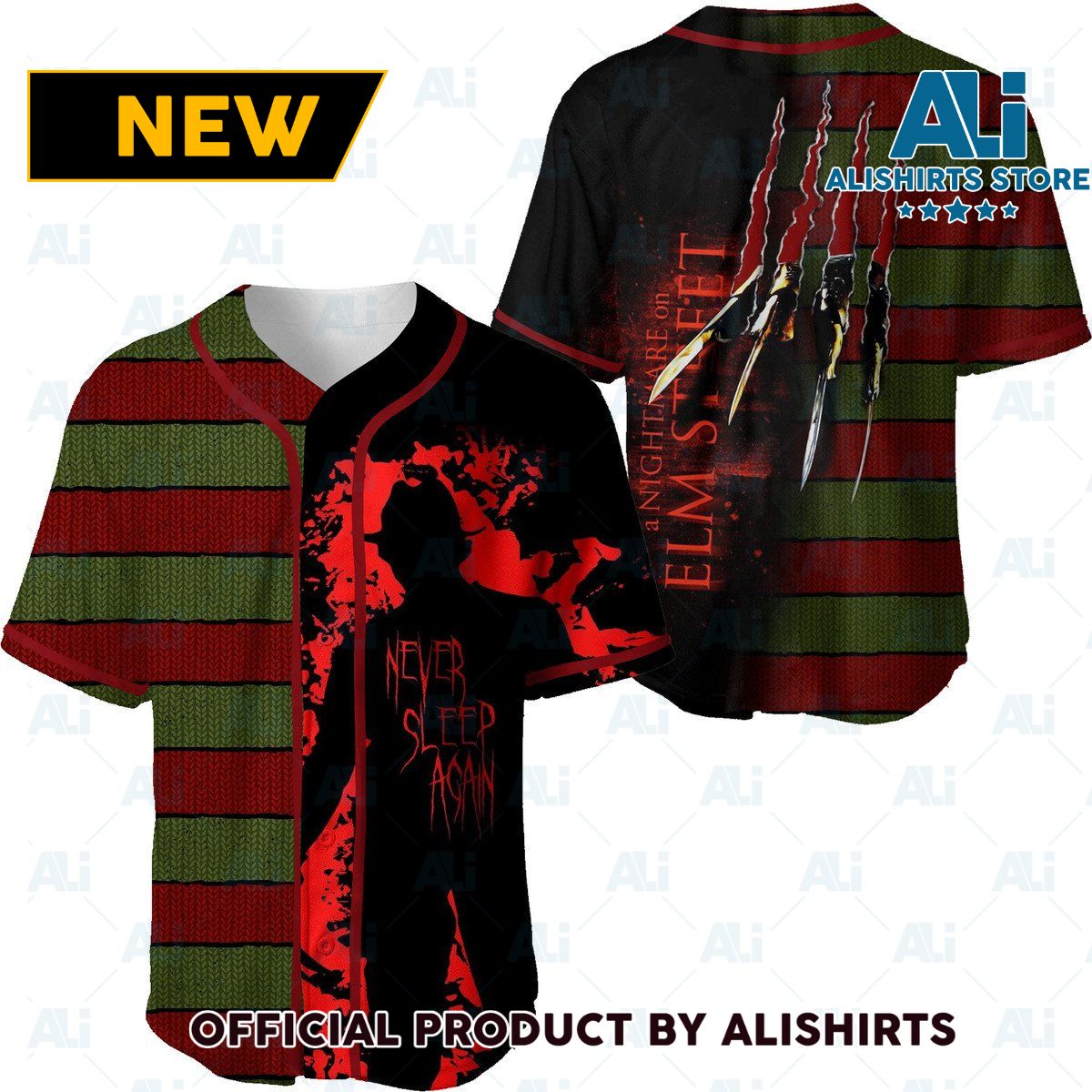 Freddy Krueger Never Sleep Again Nightmare Elm Street Baseball Jersey