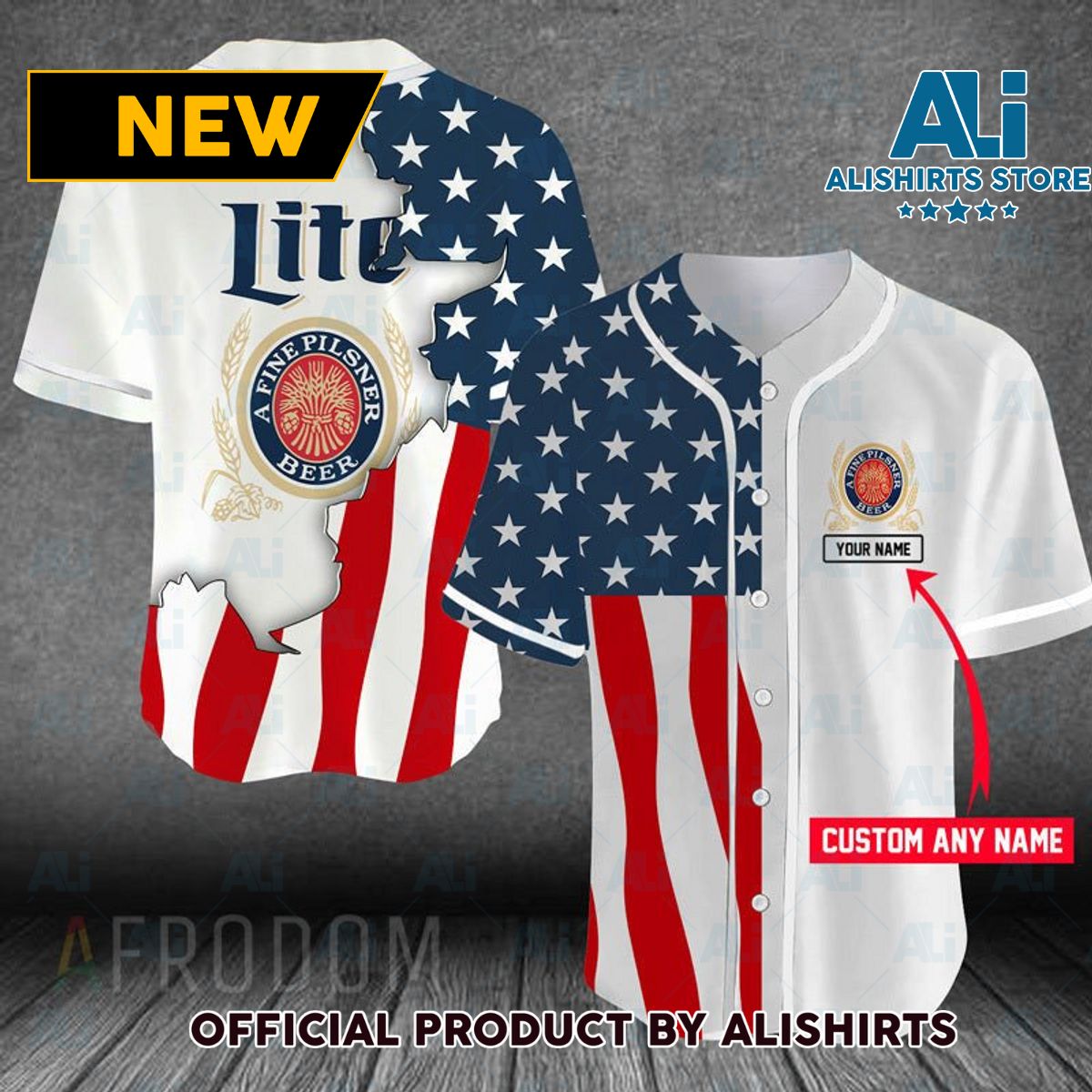 Personalized US Flag Miller Lite Baseball Jersey