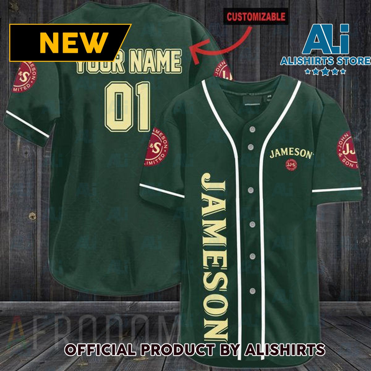 Personalized Green Jameson Whiskey Baseball Jersey