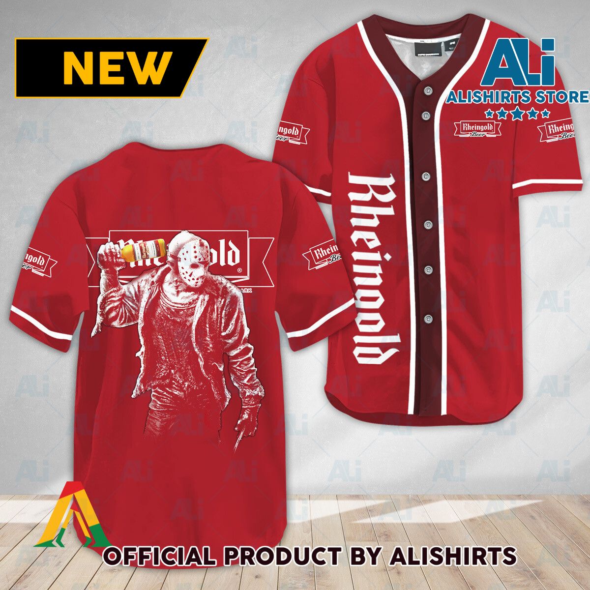 Horror Jason Voorhees Rheingold Beer Baseball Jersey