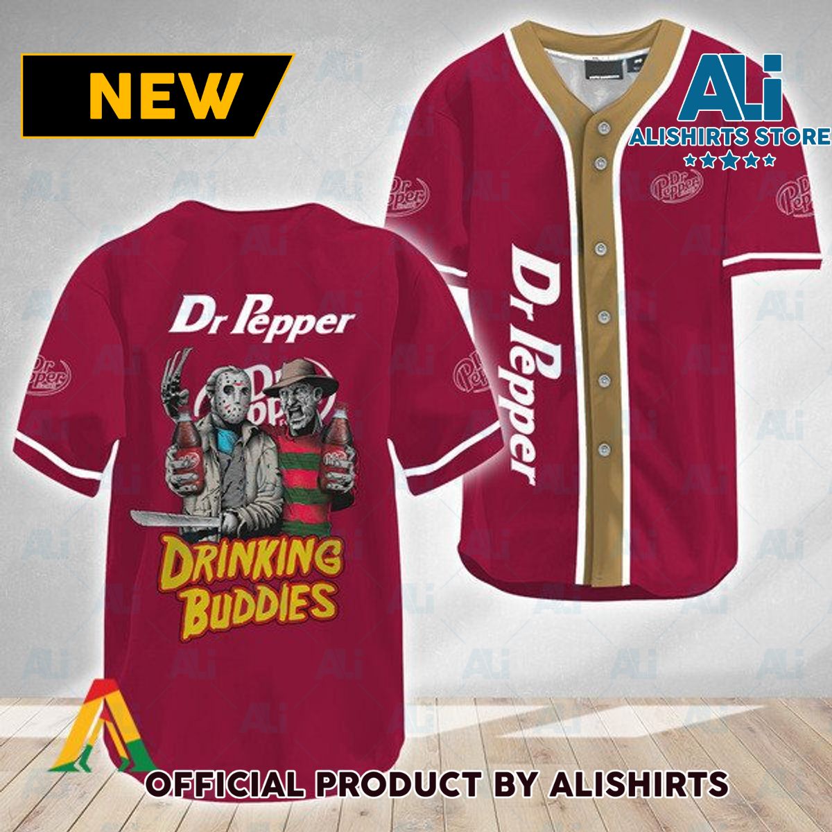 Horror Freddy Jason Drinking Buddies Dr Pepper Baseball Jersey