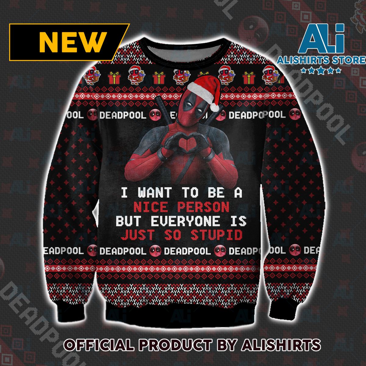 Deadpool Wanto Be a Nice Person Ugly Christmas Sweater