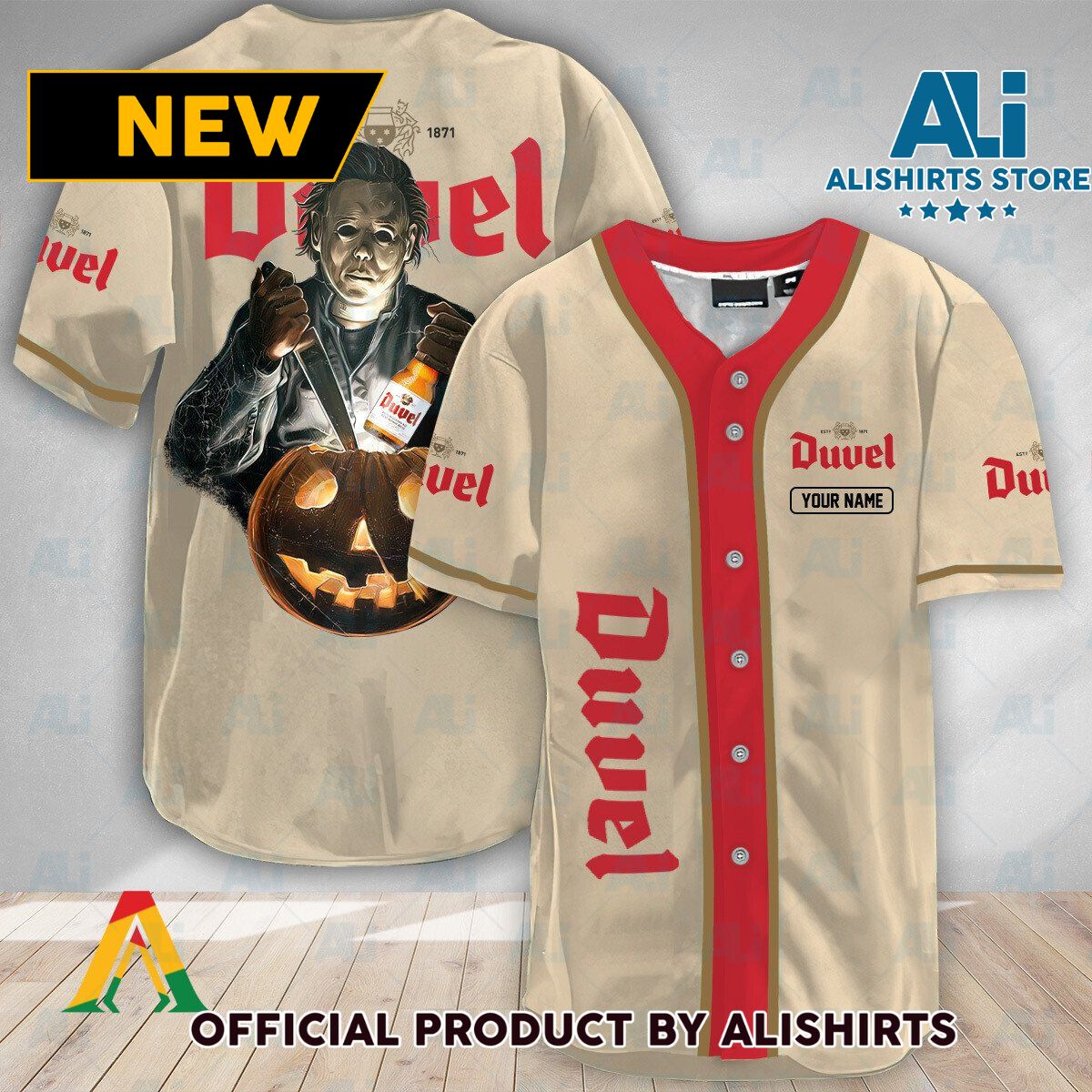 Personalized Michael Myers Pumpkin Duvel Beer Baseball Jersey