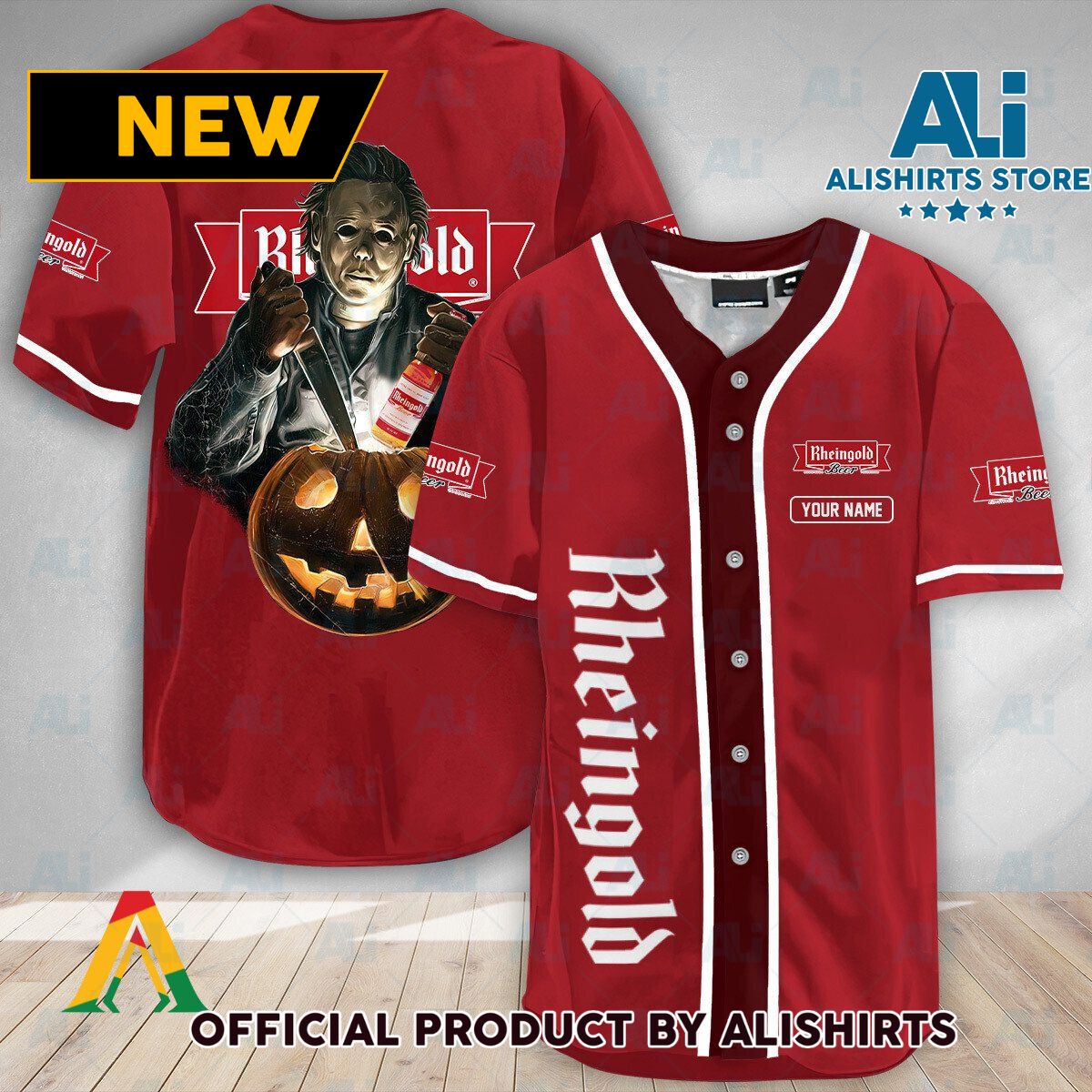 Personalized Scary Michael Myers Pumpkin Rheingold Baseball Jersey