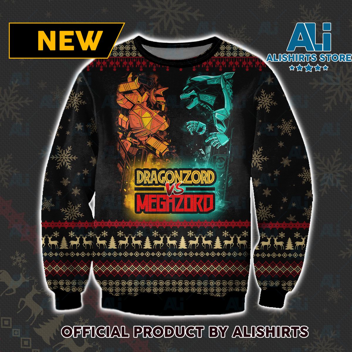 Dragonzord vs Megazord Mighty Morphin Power Rangers Ugly Christmas Sweater