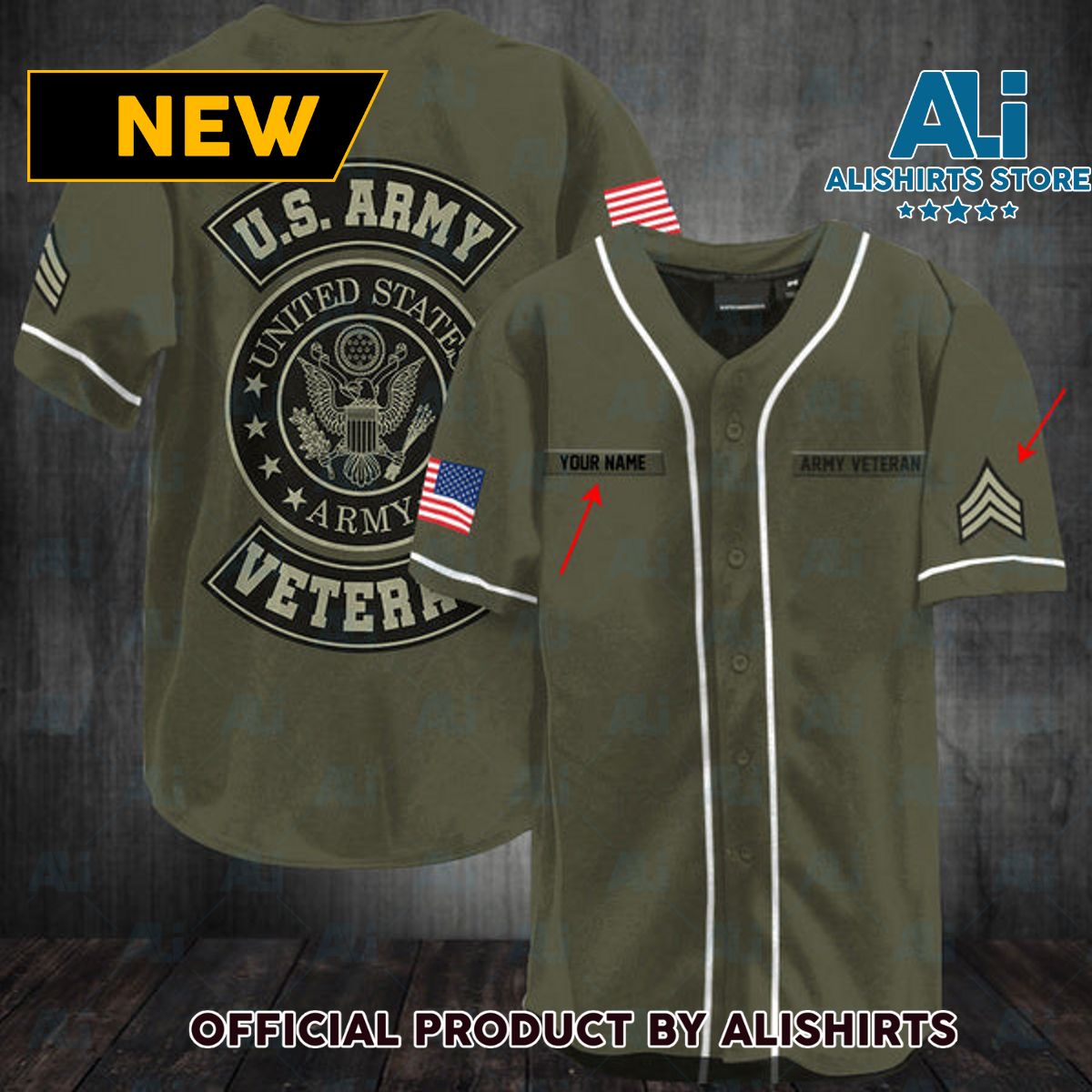 Personalized Vintage US Army Veteran Baseball Jersey