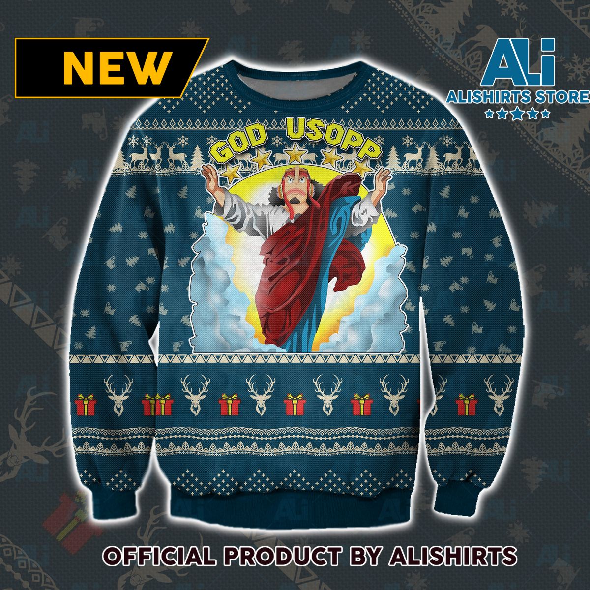 God Usopp One Piece Navy Sweater Ugly Christmas Sweater