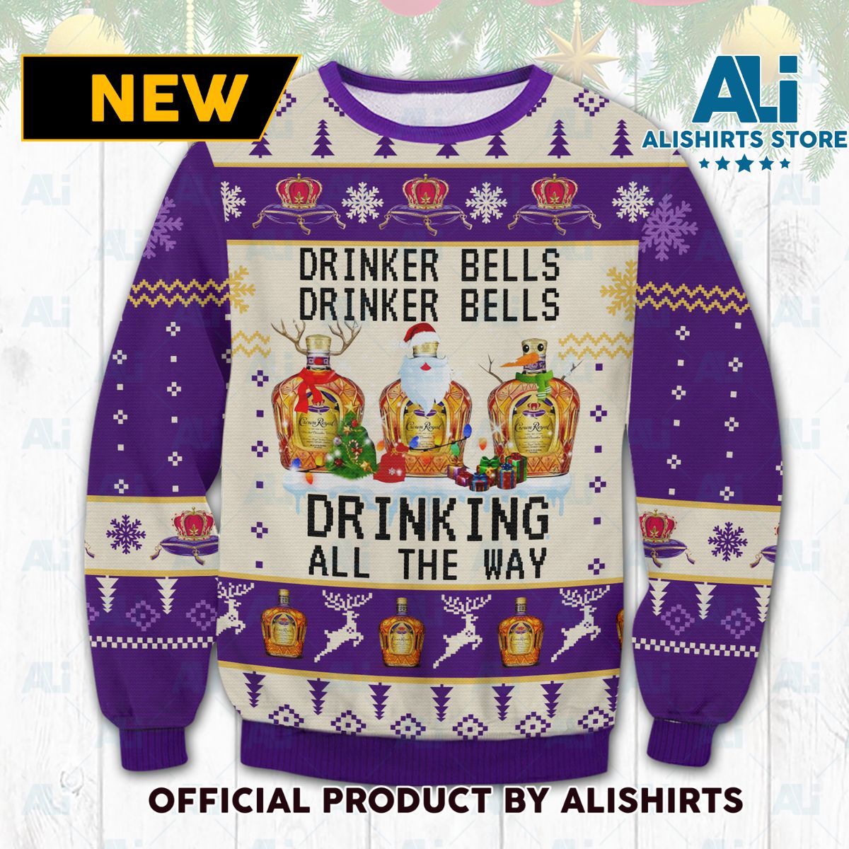 Crown Royal Drinker Bells Ugly Christmas Sweater