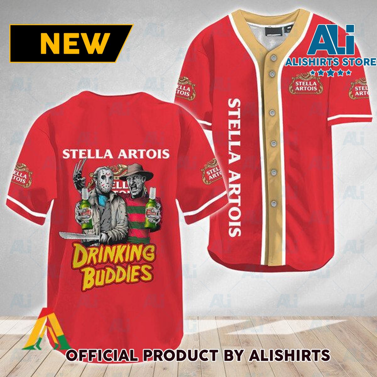 Horror Freddy Jason Drinking Buddies Stella Artois Baseball Jersey