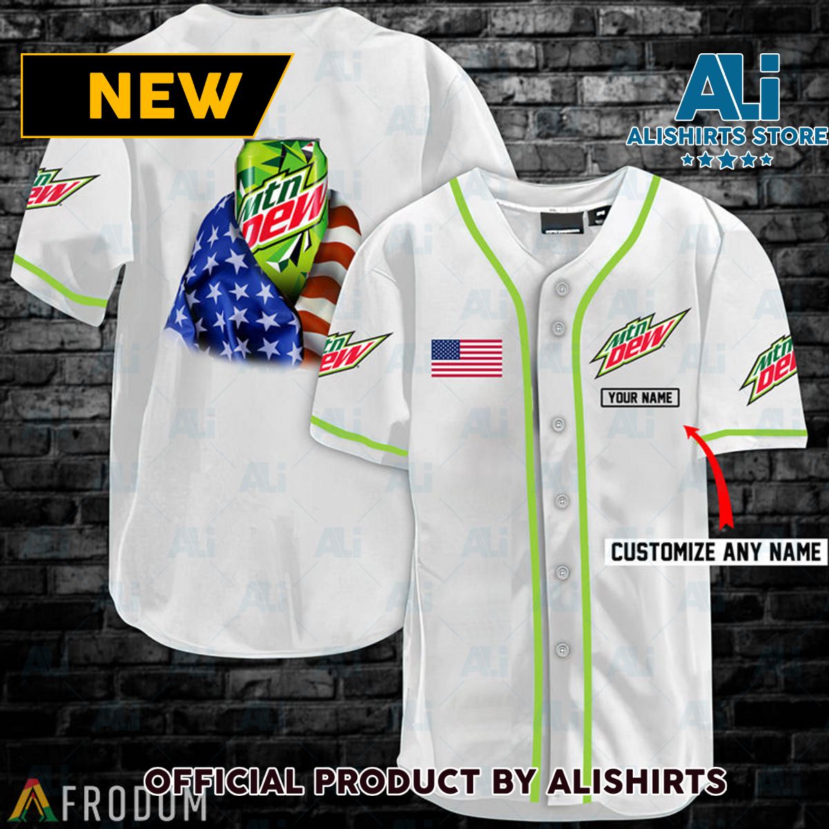 Personalized Vintage White USA Flag Mountain Dew Jersey Shirt