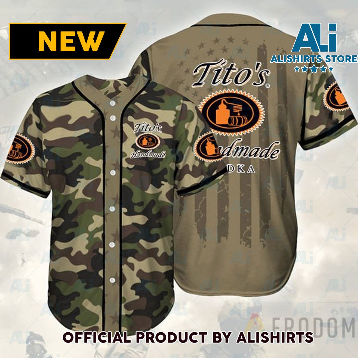 Camouflage Green Brown Tito's Vodka Baseball Jersey