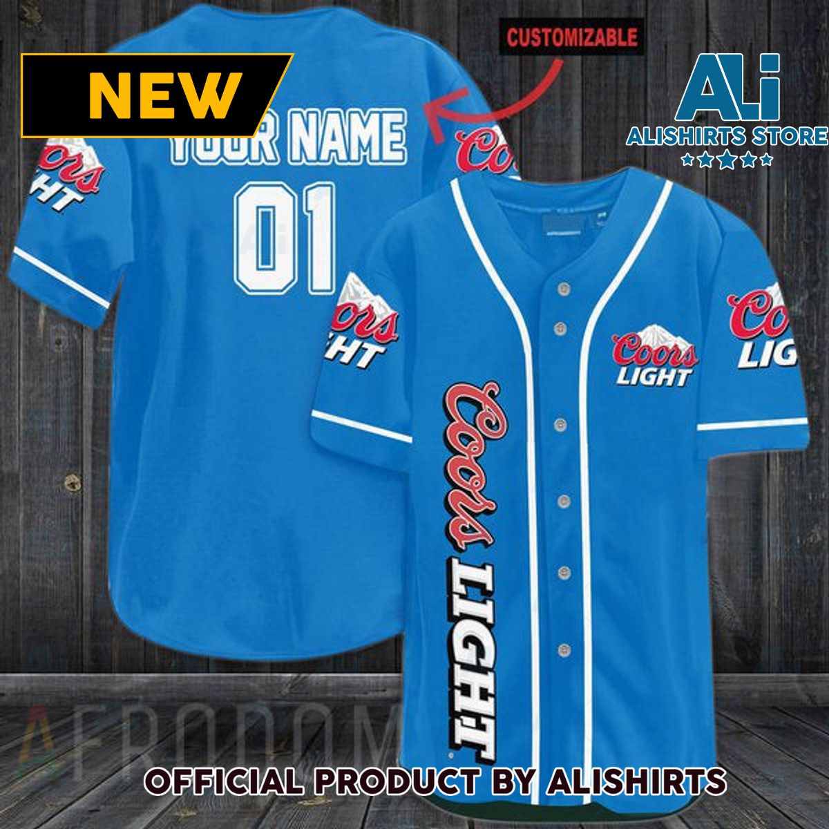 Personalized Blue Coors Light Beer Baseball Jersey