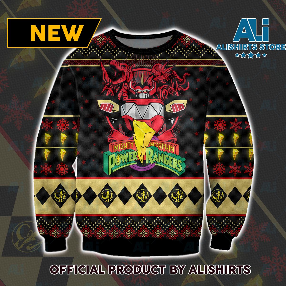 Megazord and Black Ranger Mighty Morphin Power Rangers Ugly Christmas Sweater