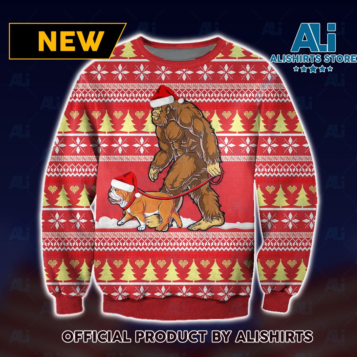 BigFoot and Bulldog Merry Xmas Ugly Christmas Sweater