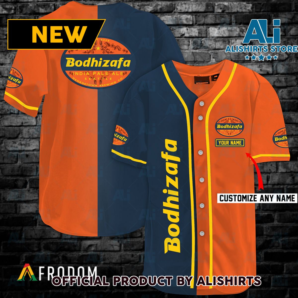 Orange And Navi Split Bodhizafa Beer Baseball Jersey