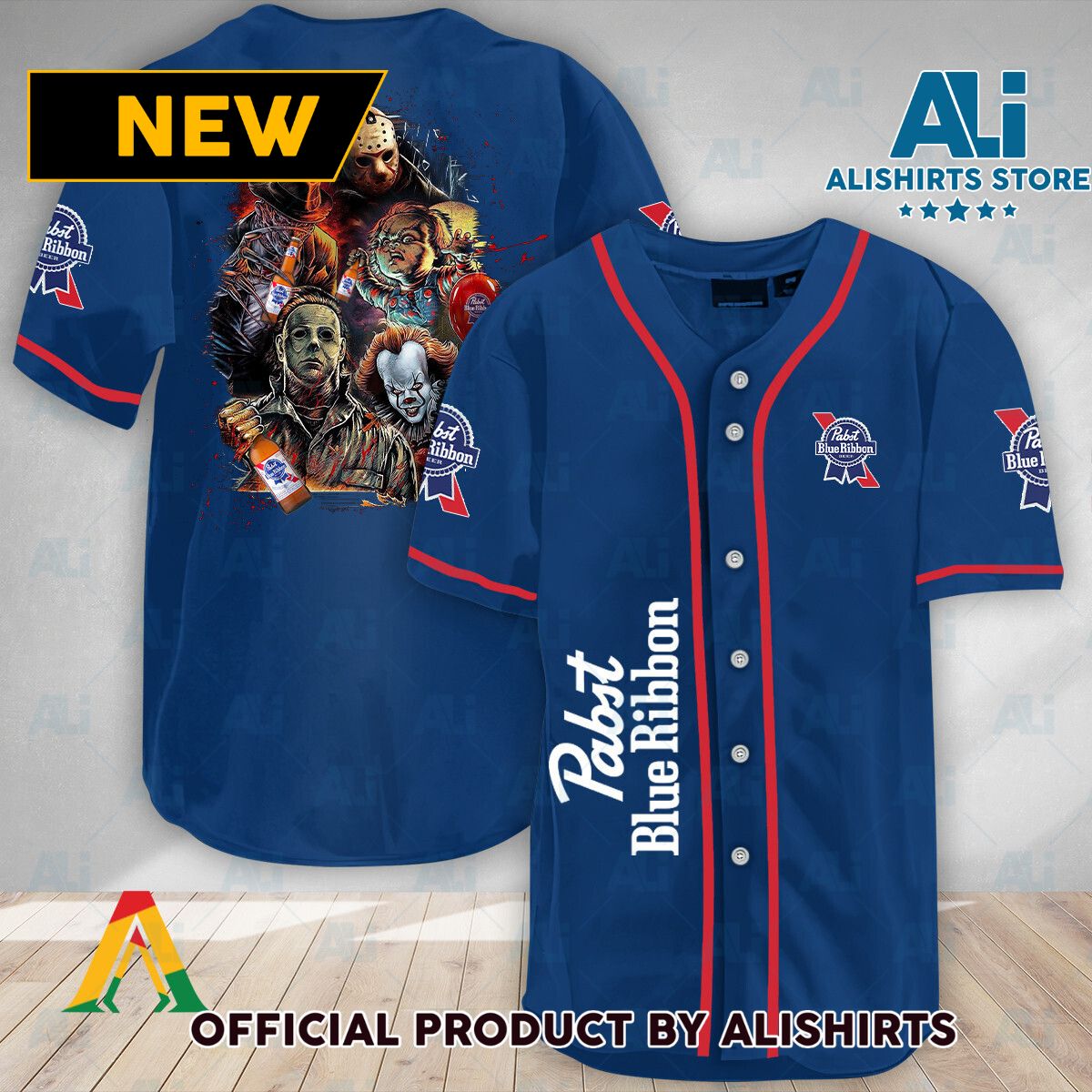 Halloween Horror Characters Pabst Blue Ribbon Baseball Jersey