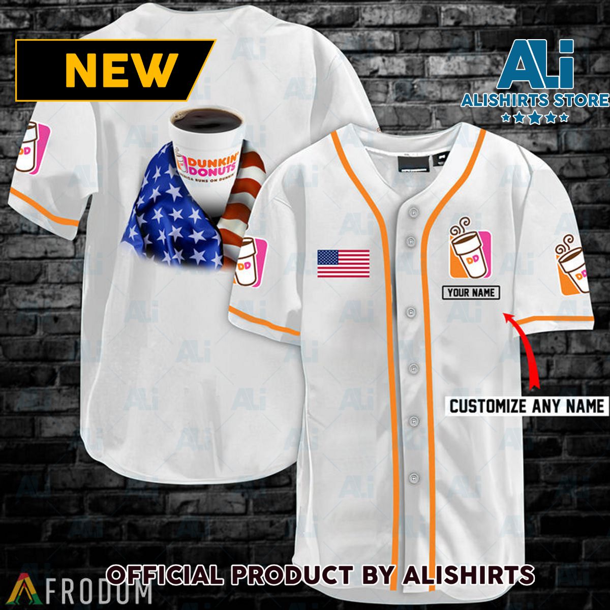 Personalized Vintage White USA Flag Dunkin’ Donuts Jersey Shirt