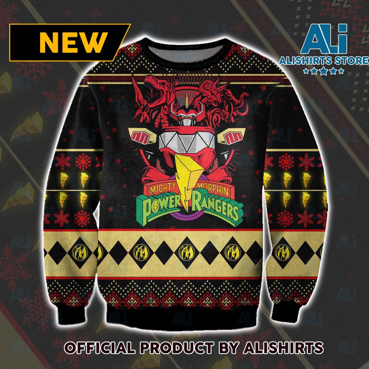 Megazord and Pink Ranger Mighty Morphin Power Rangers Ugly Christmas Sweater