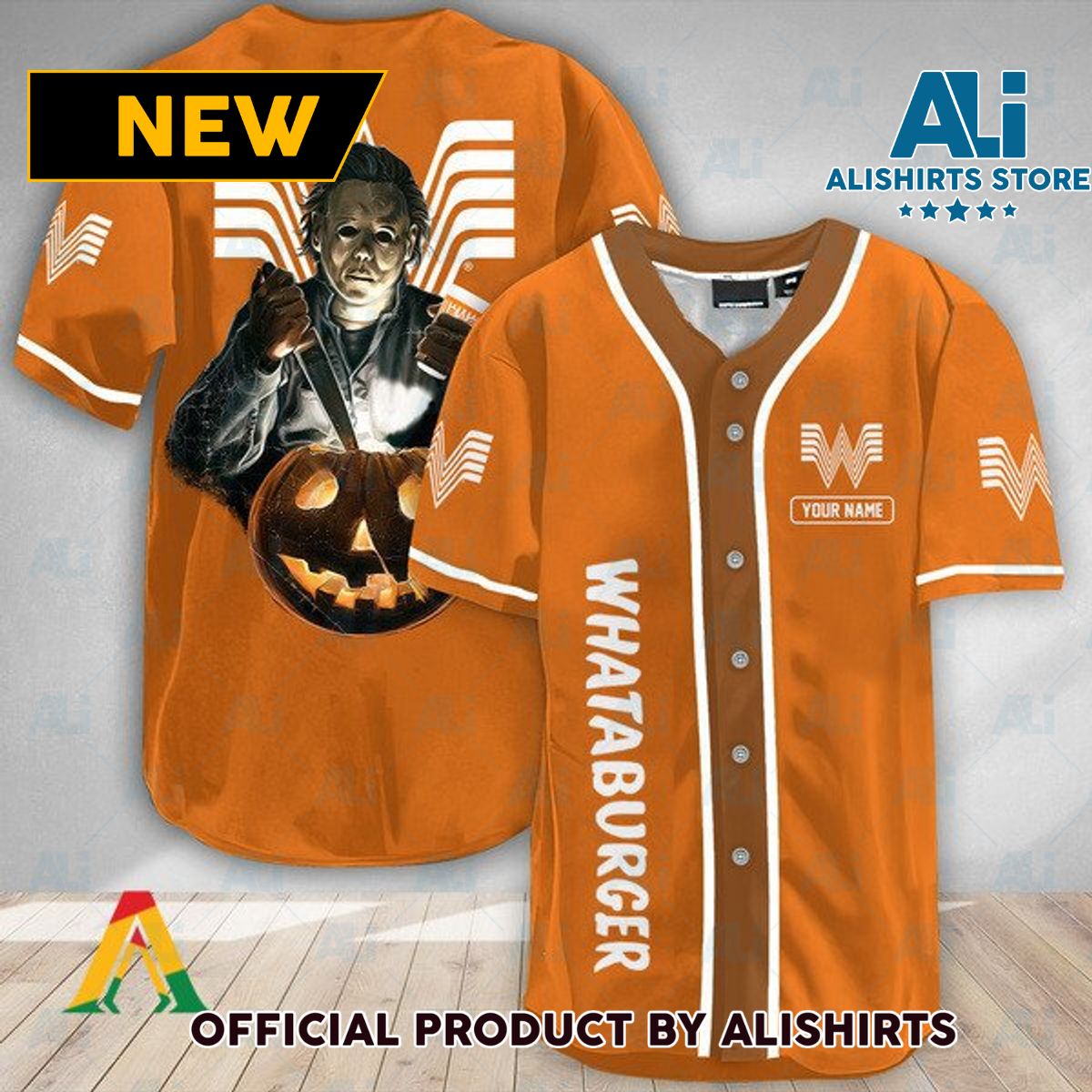 Personalized Scary Michael Myers Pumpkin Whataburger Baseball Jersey