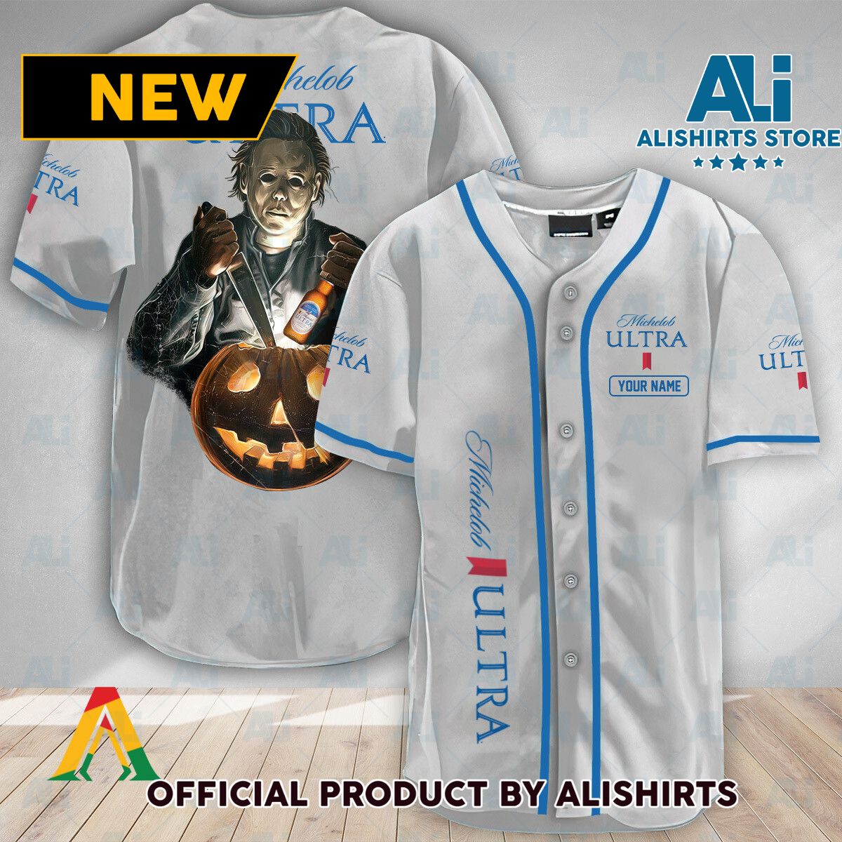 Personalized Scary Michael Myers Pumpkin Michelob ULTRA Jersey