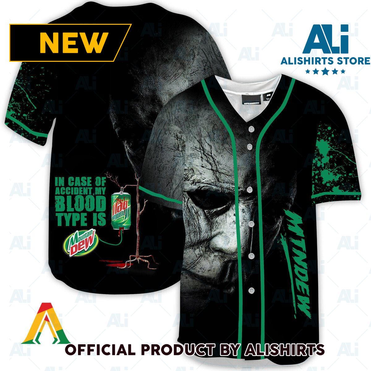 Halloween Horror Michael Myers Mountain Dew Baseball Jersey