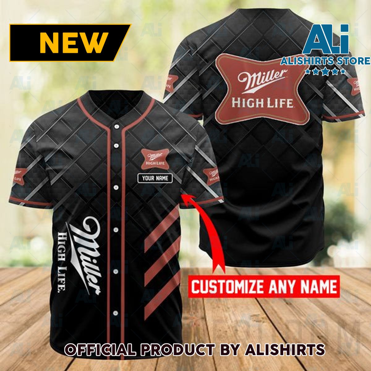 Personalized Black Miller High Life Baseball Jersey