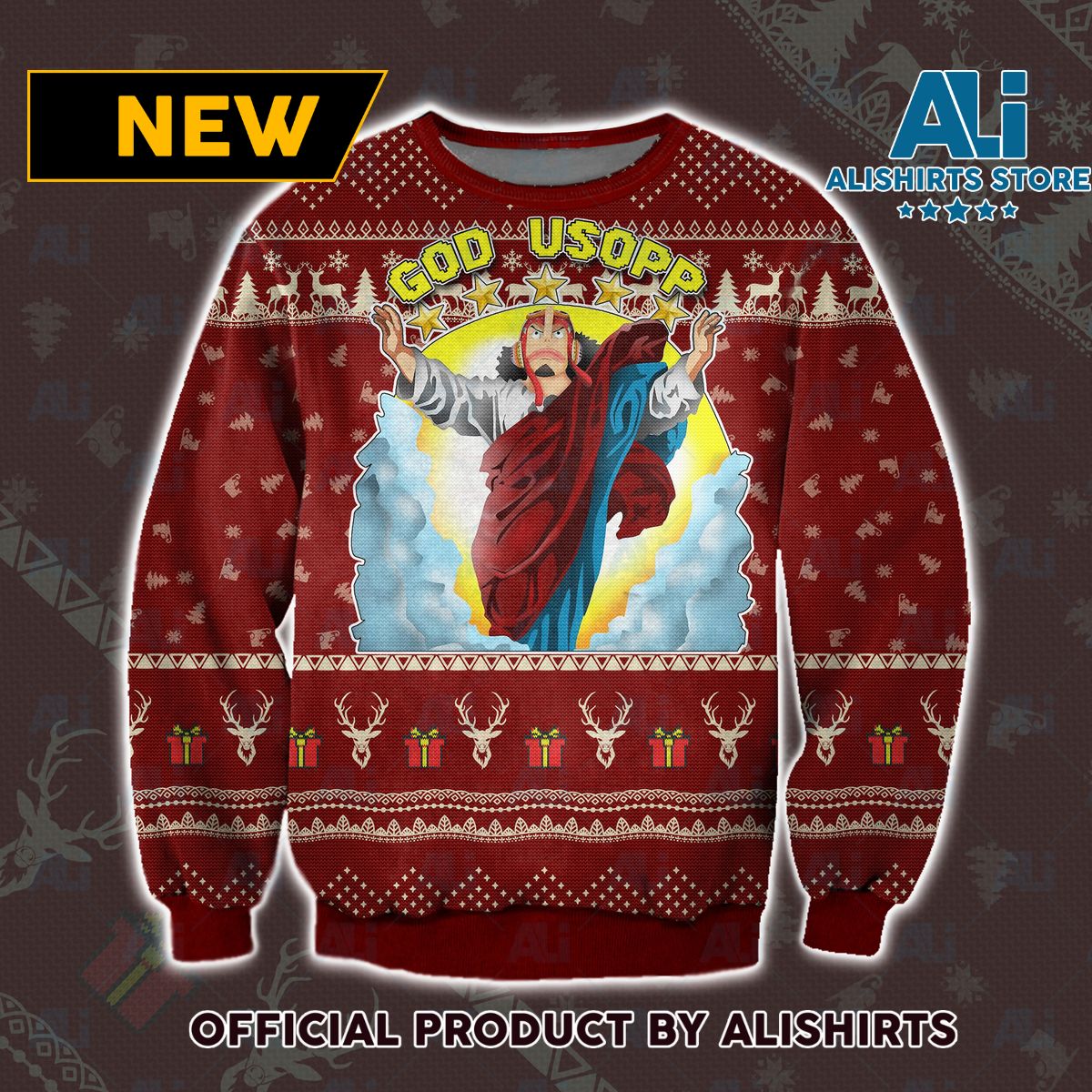 God Usopp One Piece Red Sweater Ugly Christmas Sweater