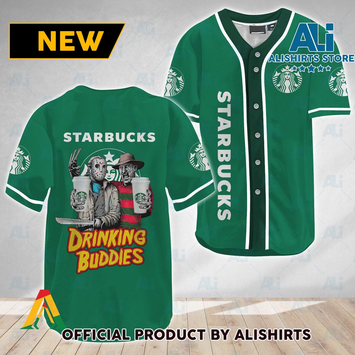 Horror Freddy & Jason Drinking Buddies Starbucks Baseball Jersey