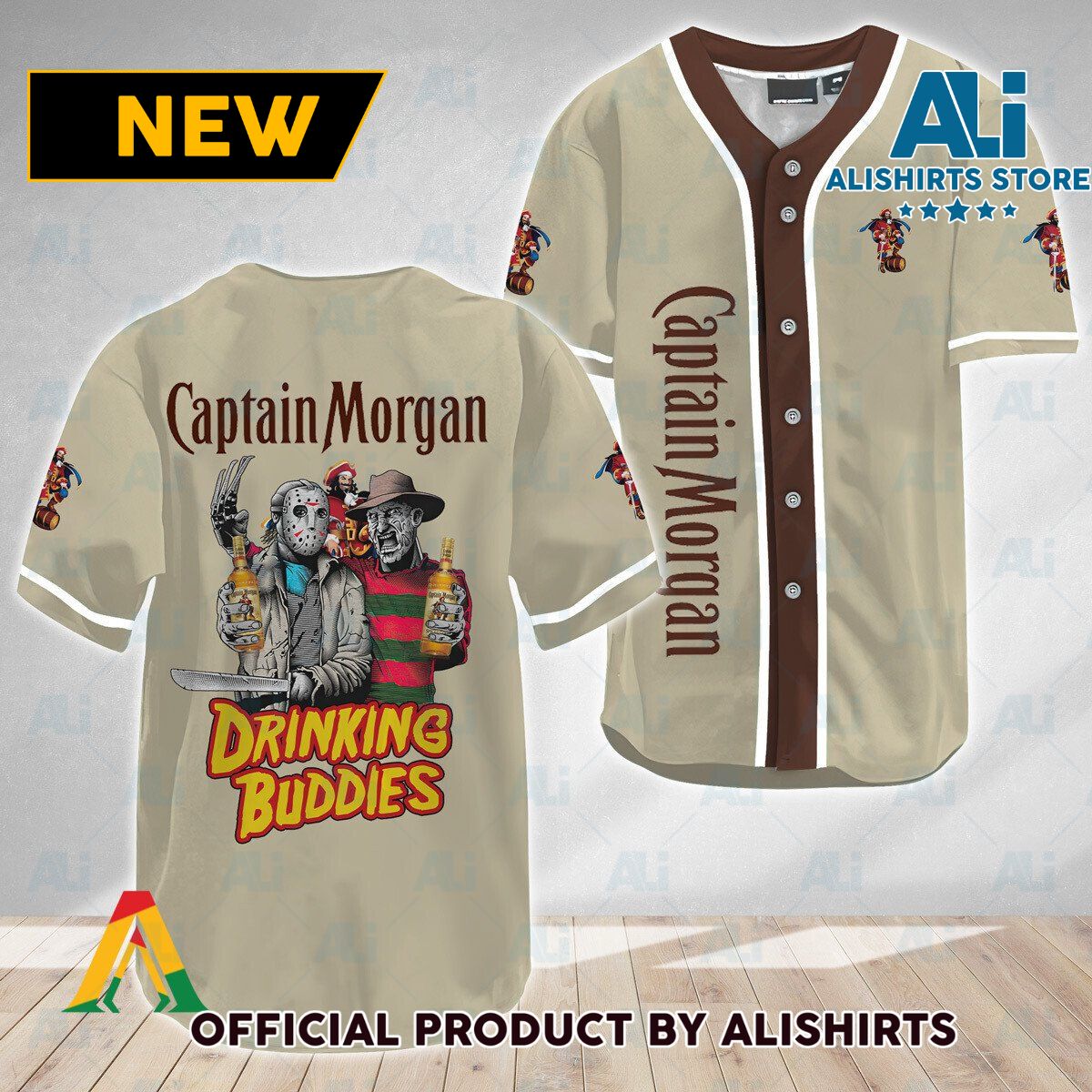 Horror Freddy & Jason Drinking Buddies Captain Morgan Baseball Jersey