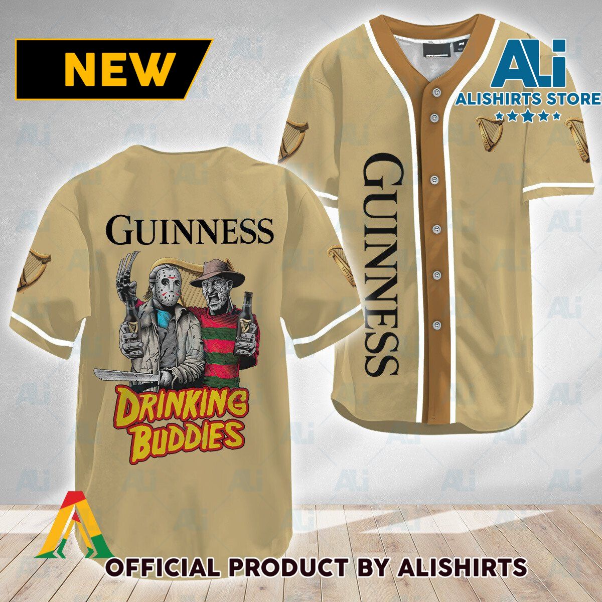 Horror Freddy & Jason Drinking Buddies Guinness Beer Baseball Jersey