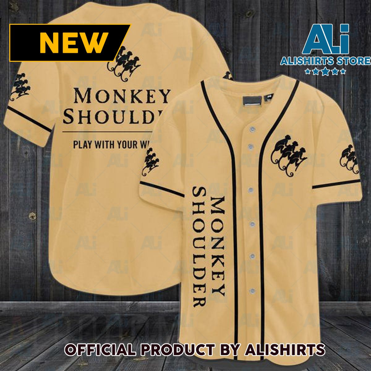 Beige Monkey Shoulder Whiskey Baseball Jersey