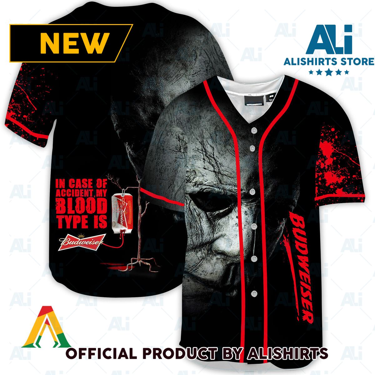 Halloween Horror Michael Myers Budweiser Beer Baseball Jersey