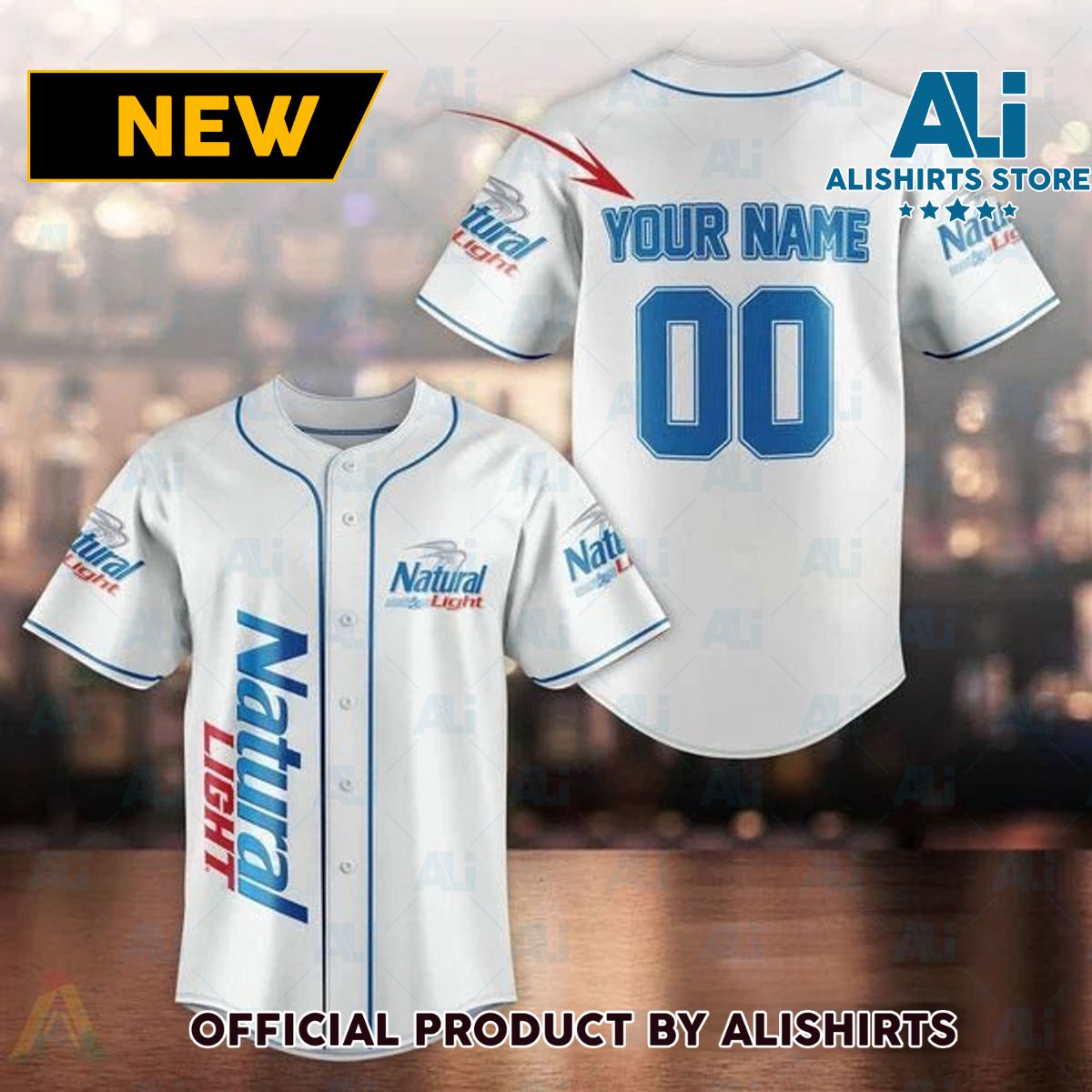 Personalized Unisex White Natural Light Baseball Jersey