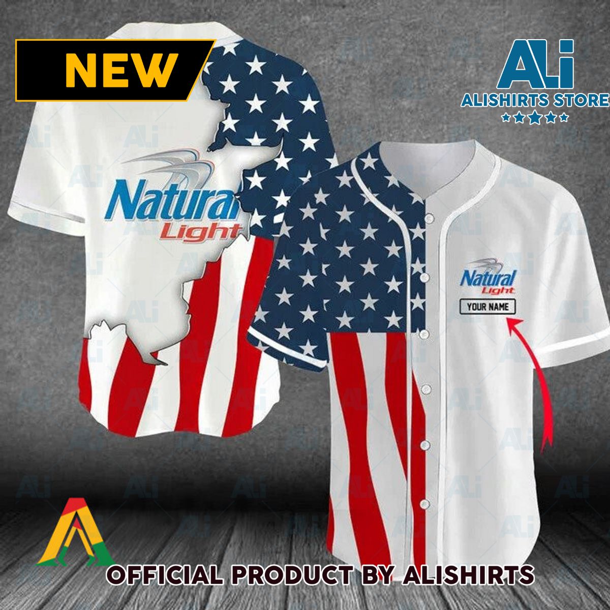 Personalized US Flag Natural Light Baseball Jersey