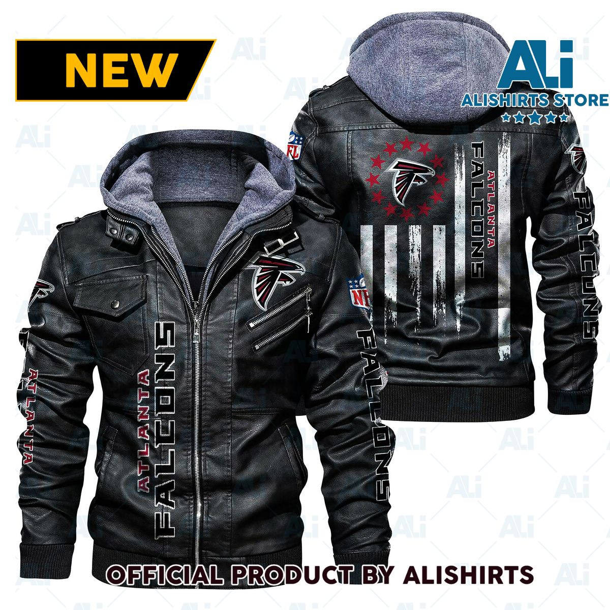 NFL Atlanta Falcons Brown Patriotic Flag Leather Jacket