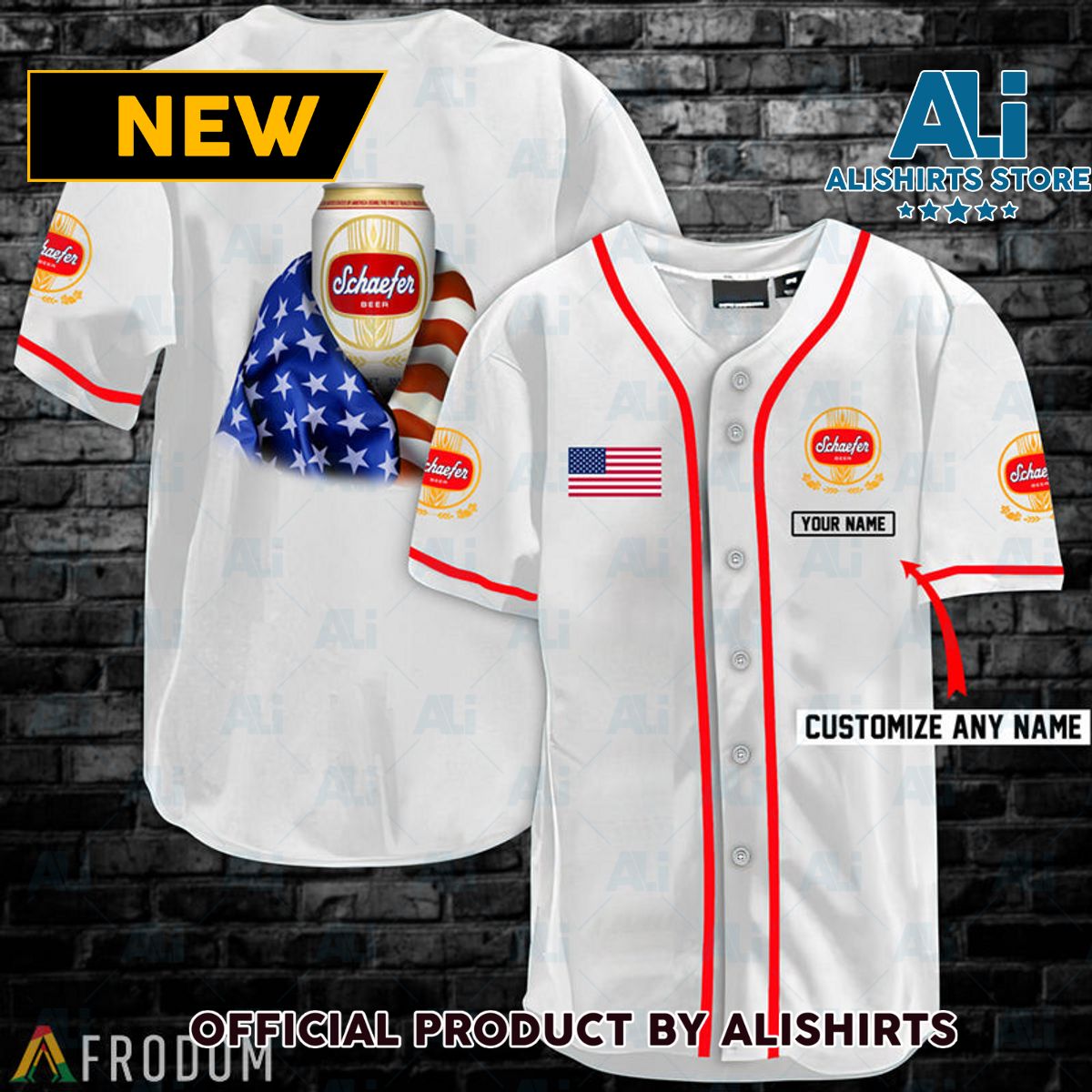 Personalized Vintage White USA Flag Schaefer Beer Jersey Shirt