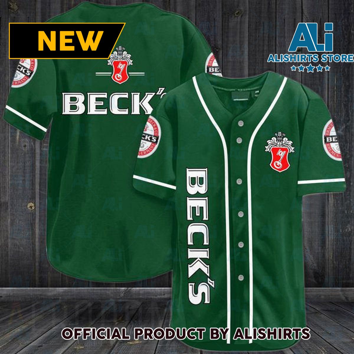 Green Beck's Beer Baseball Jersey